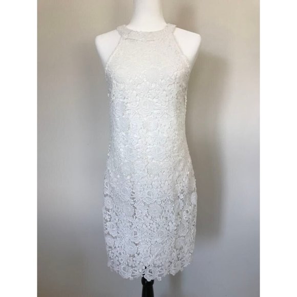 LULU'S Love Poem Crochet Lace Halter Sleeveless Bridal Mini Dress Size XL White - Picture 2 of 10